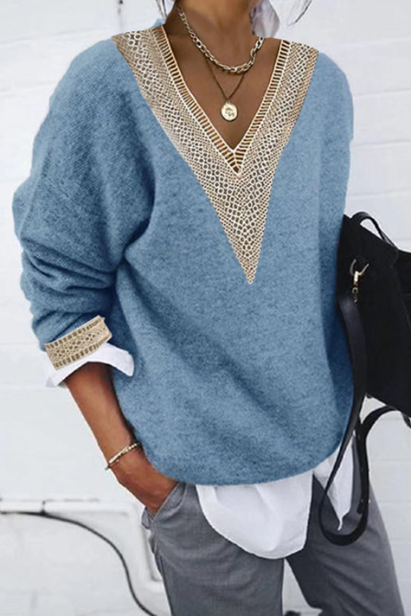 Diana | Casual solid patchwork V-neck tops