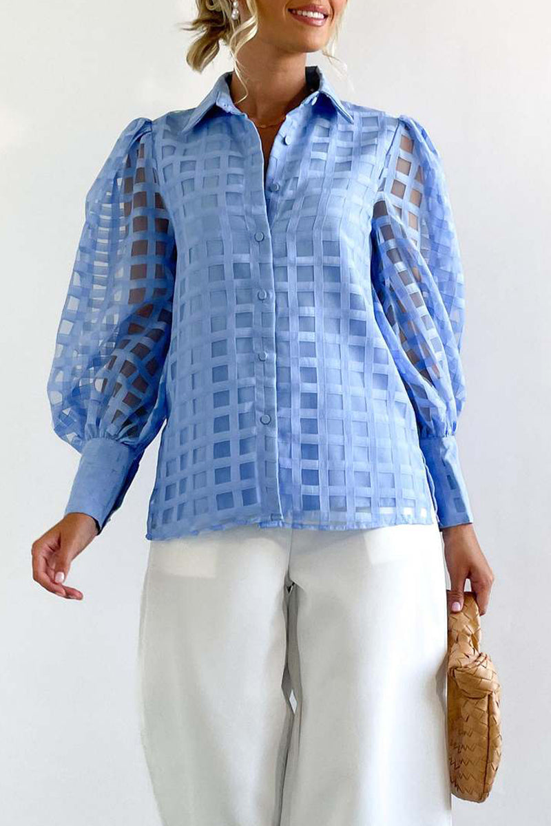 Regina® | Elegant Patchwork Blouse With Long Sleeves And A Turn-Down Collar