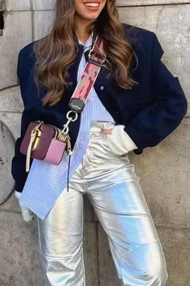 Ingrid | Casual outerwear with plain pocket buttons and stand-up collar