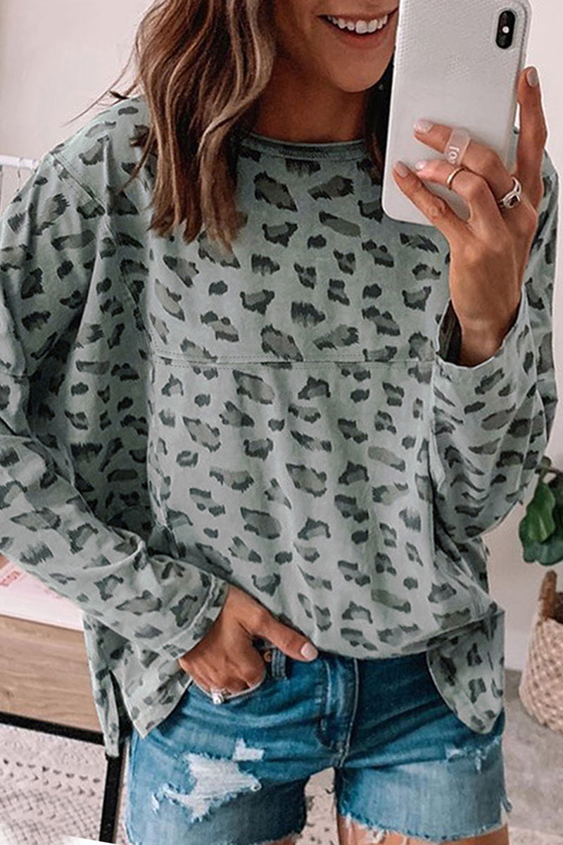 Iris | Casual leopard print O-neck tops