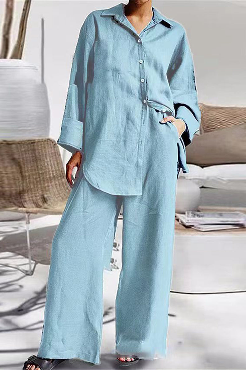 Liliana | Casual simplicity, solid pocket, turn-down collar, long sleeves, two-piece