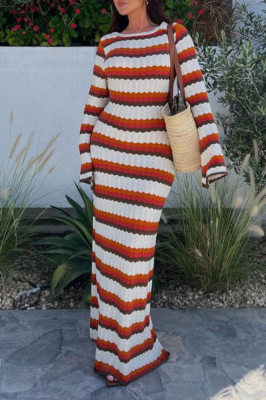 Lucrecia | Casual Striped Long Sleeve O-Neck Contrast Vacation Dresses