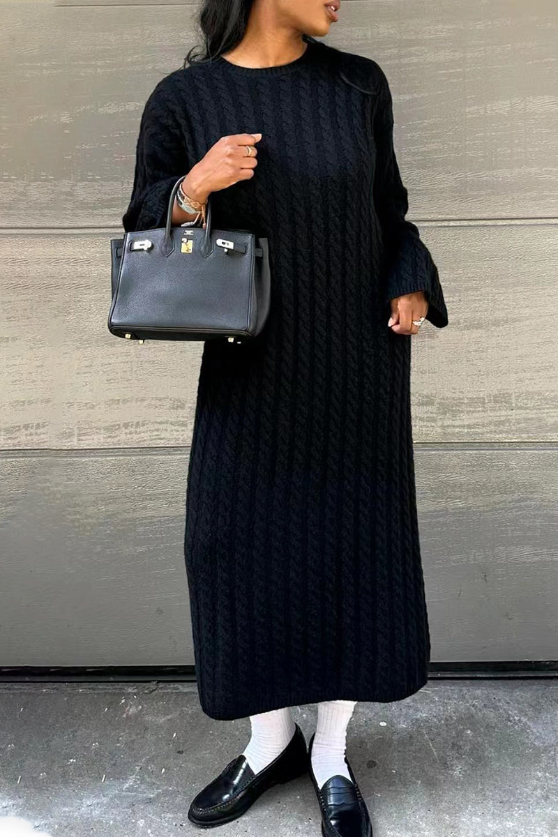 Marcela | Elegant simple plain long sleeve O-neck dresses