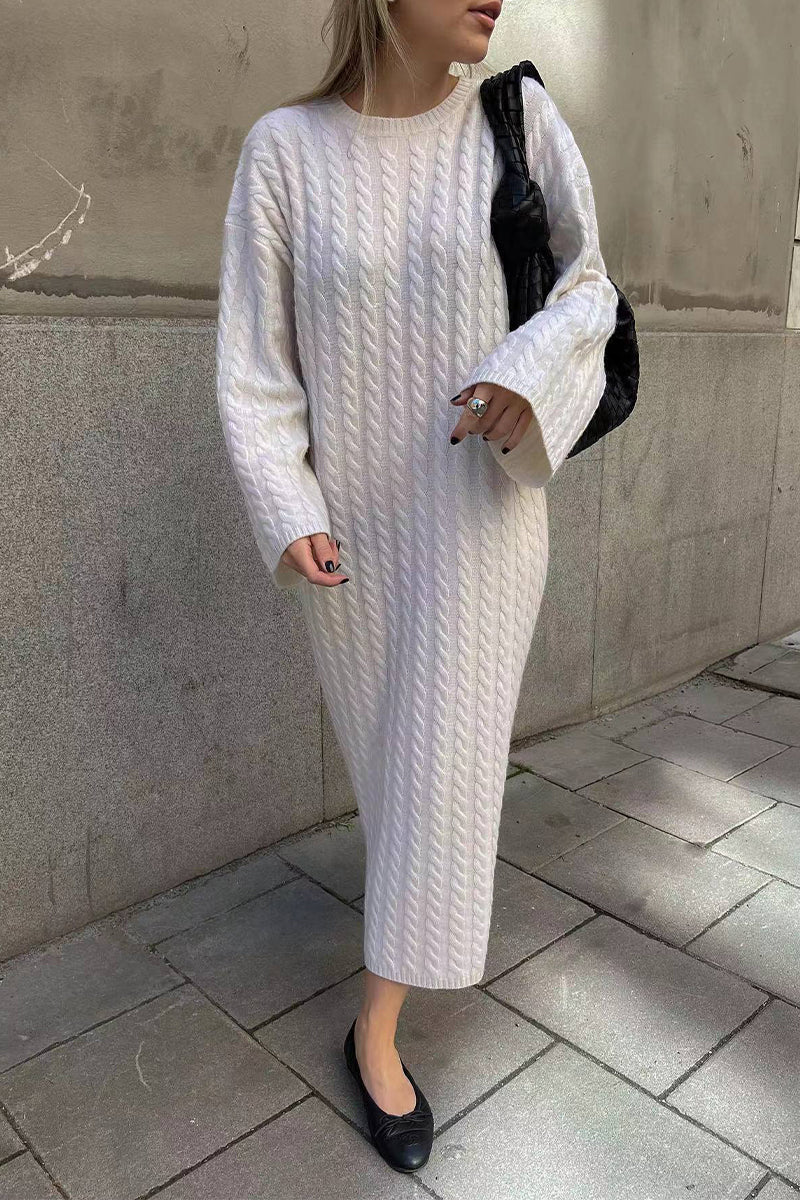 Marcela | Elegant simple plain long sleeve O-neck dresses