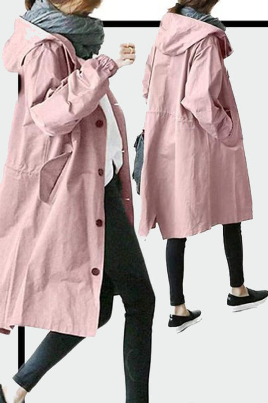 Marcia | British style, solid outerwear with pocket buttons and hooded collar