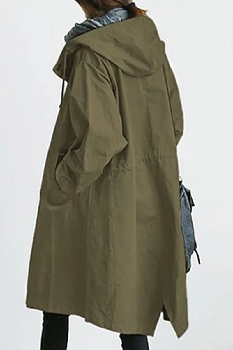 Marcia | British style, solid outerwear with pocket buttons and hooded collar