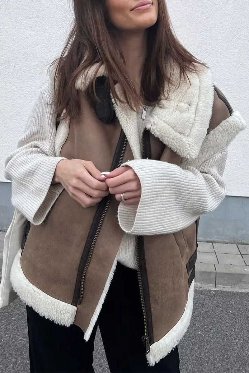 Micaela | Casual, solid patchwork tops with a turn-down collar