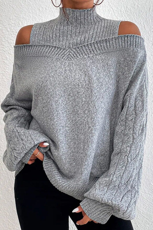 Hortensia | Casual solid hollow out patchwork turtleneck sweaters