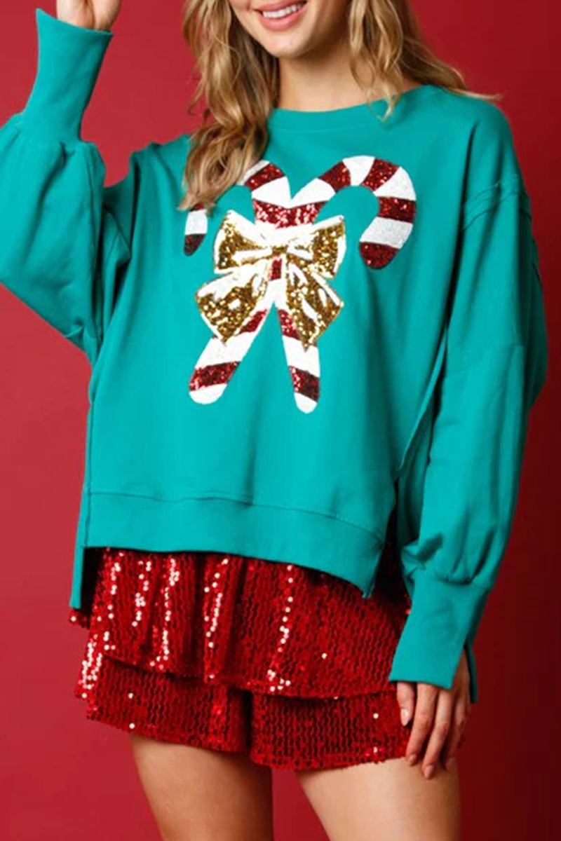 Adelaida | Casual solid color sequin print O-neck tops