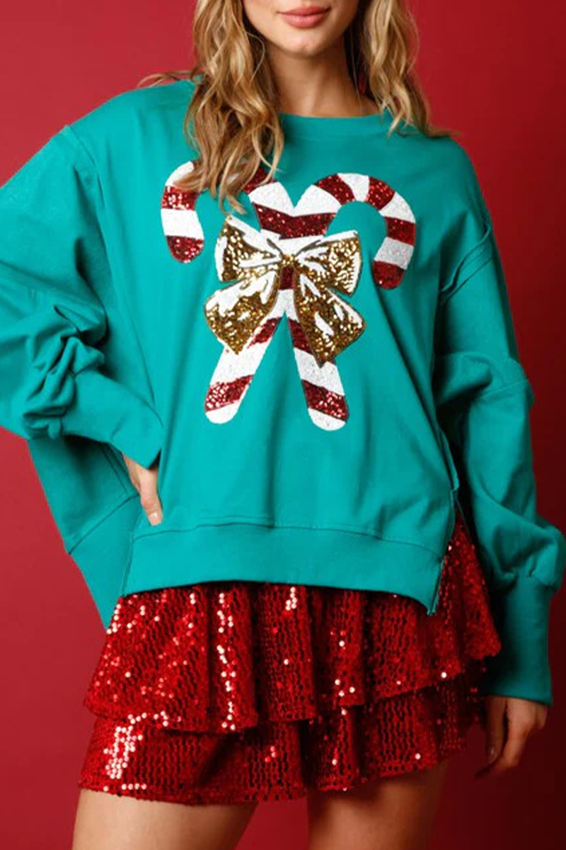 Adelaida | Casual solid color sequin print O-neck tops