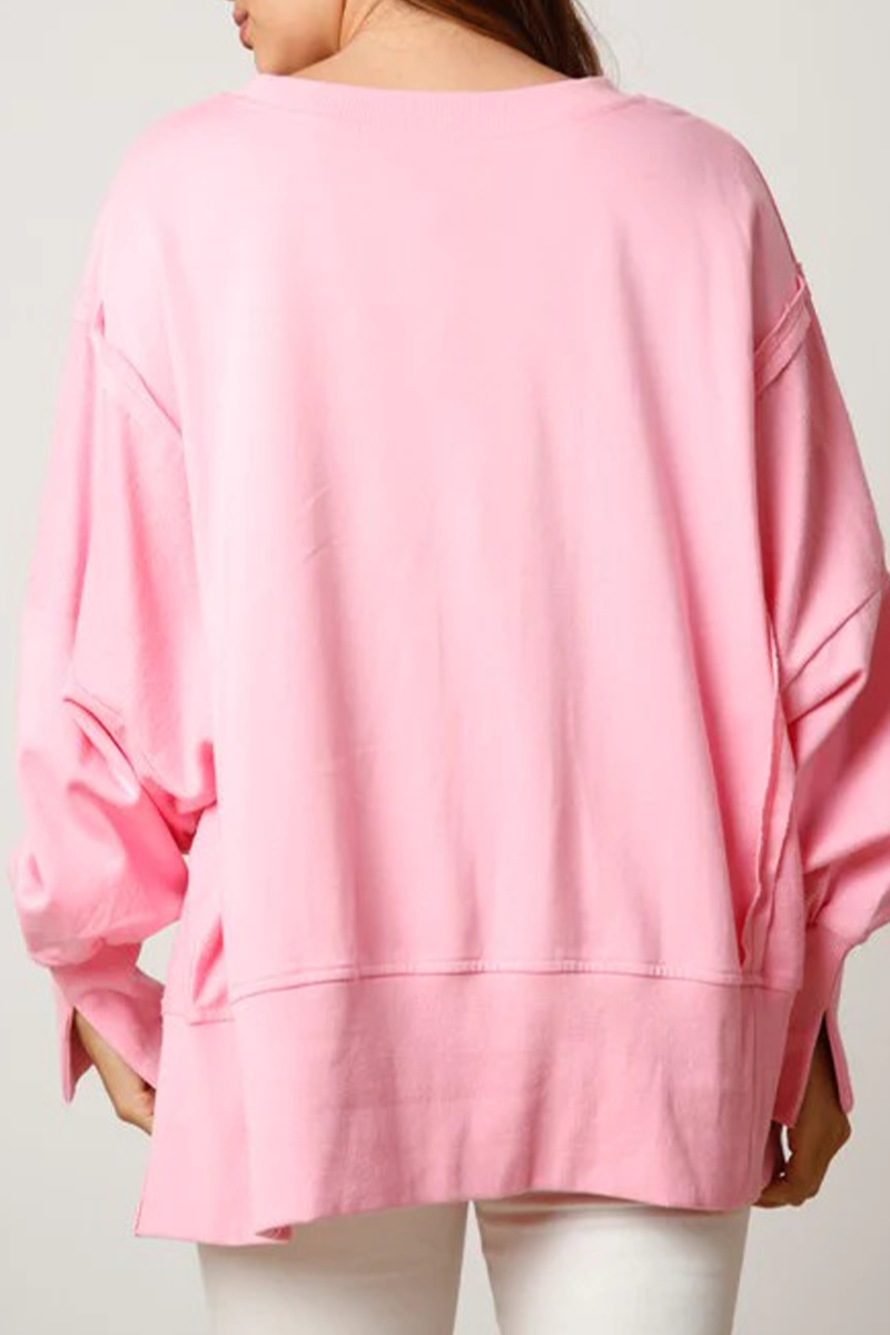 Adelaida | Casual solid color sequin print O-neck tops