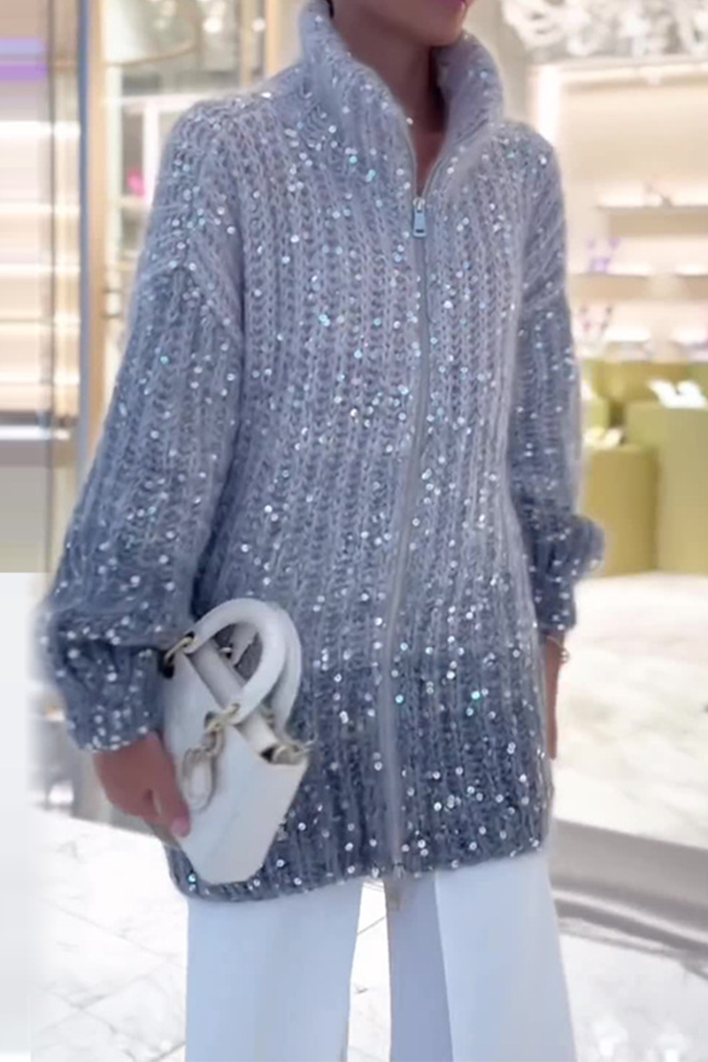 Linda | Casual Celebrities Elegant sequin sweater with turn-down collar