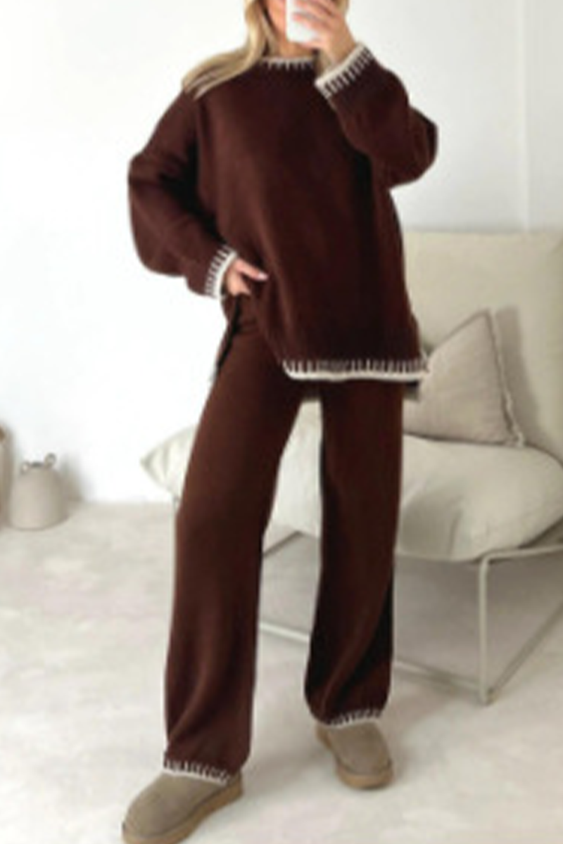 Bianca | Casual solid patchwork O-neck long sleeve two piece suit