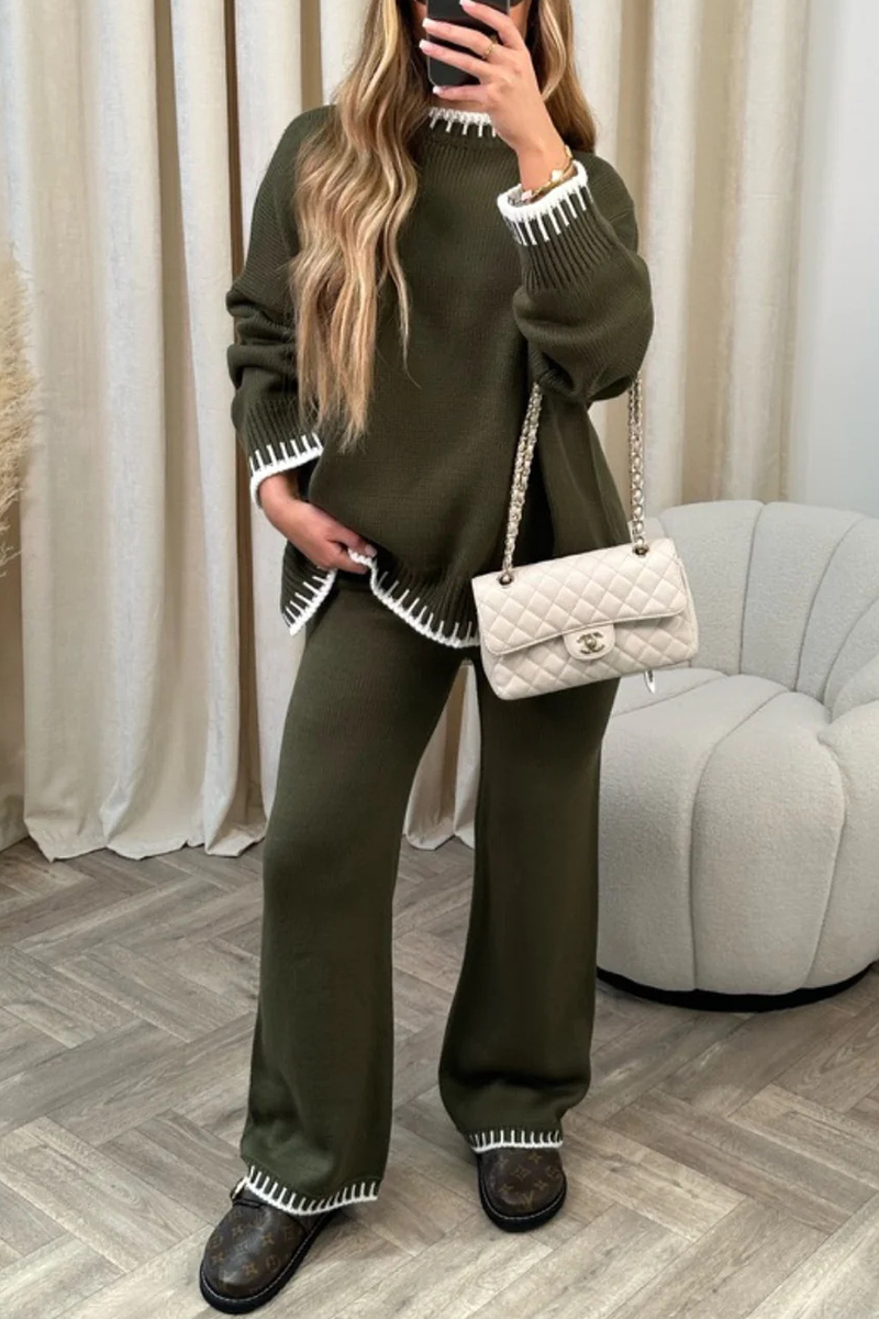 Bianca | Casual solid patchwork O-neck long sleeve two piece suit
