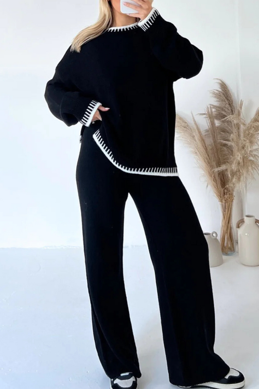 Bianca | Casual solid patchwork O-neck long sleeve two piece suit