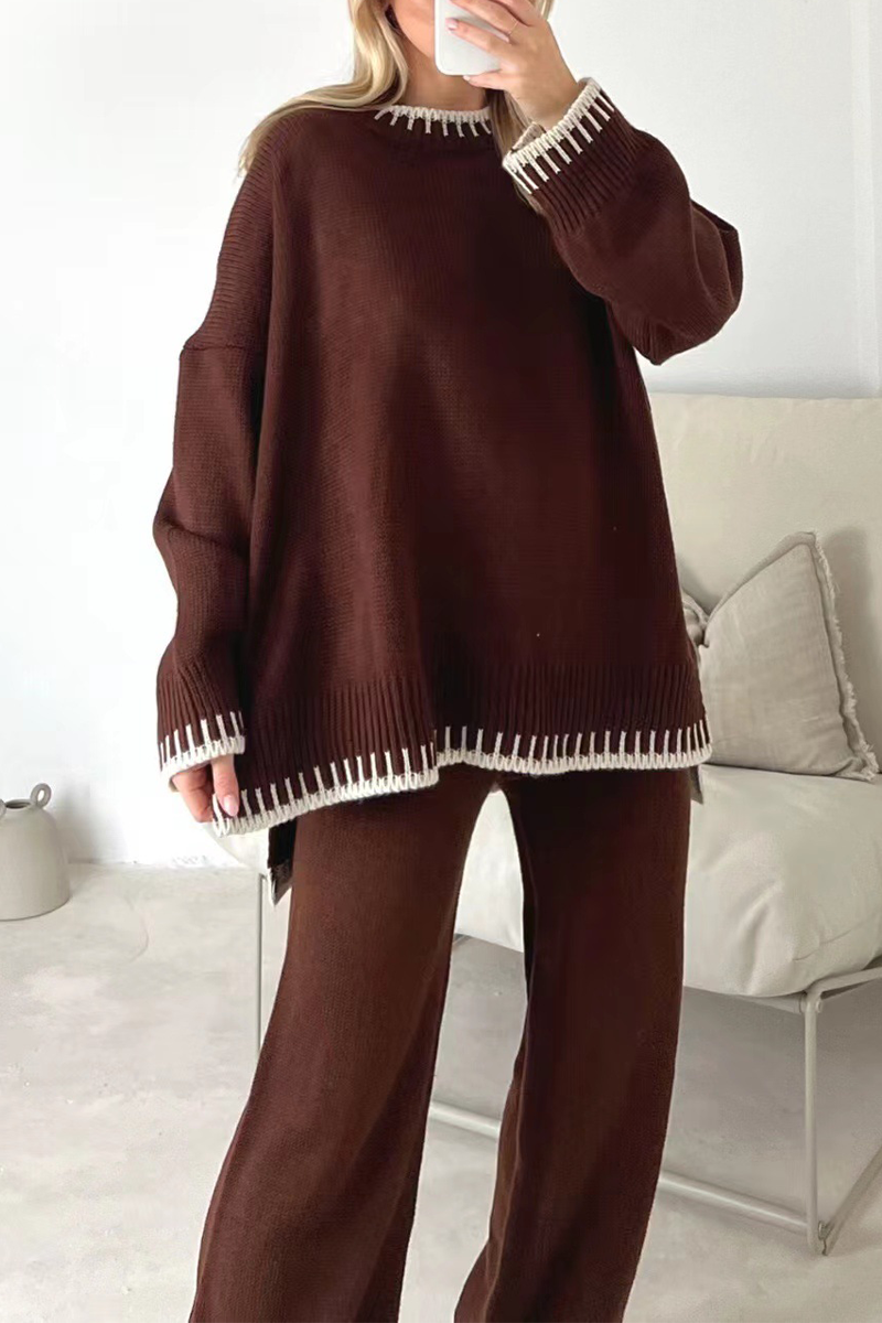 Bianca | Casual solid patchwork O-neck long sleeve two piece suit