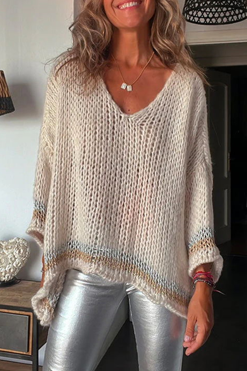 Carla | Casual tops with plain tassel contrast and V-neck
