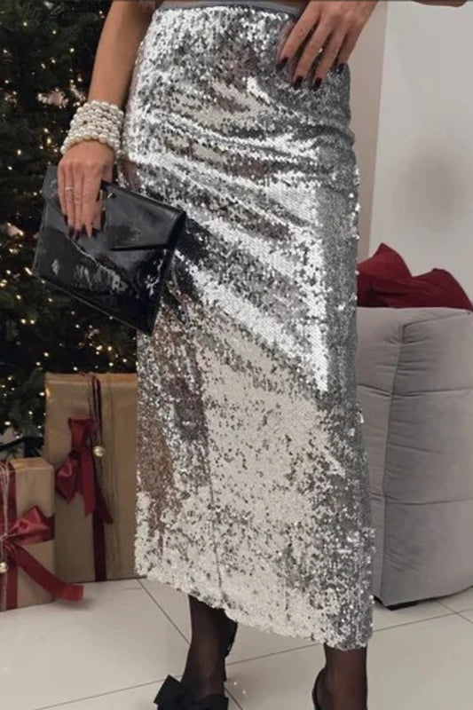 High Waist Sequin Wrap Skirt