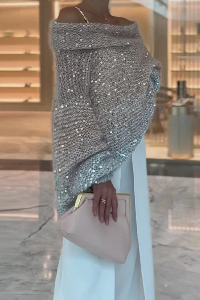 Cecilia | Casual Solid Color Sequin Off Shoulder Sweaters