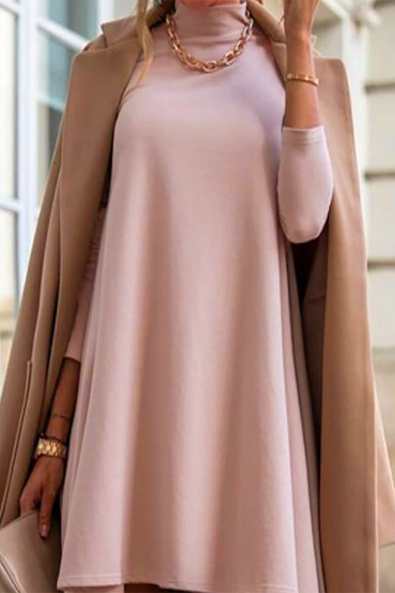 Emilia | Casual simple solid color turtleneck long sleeve dresses