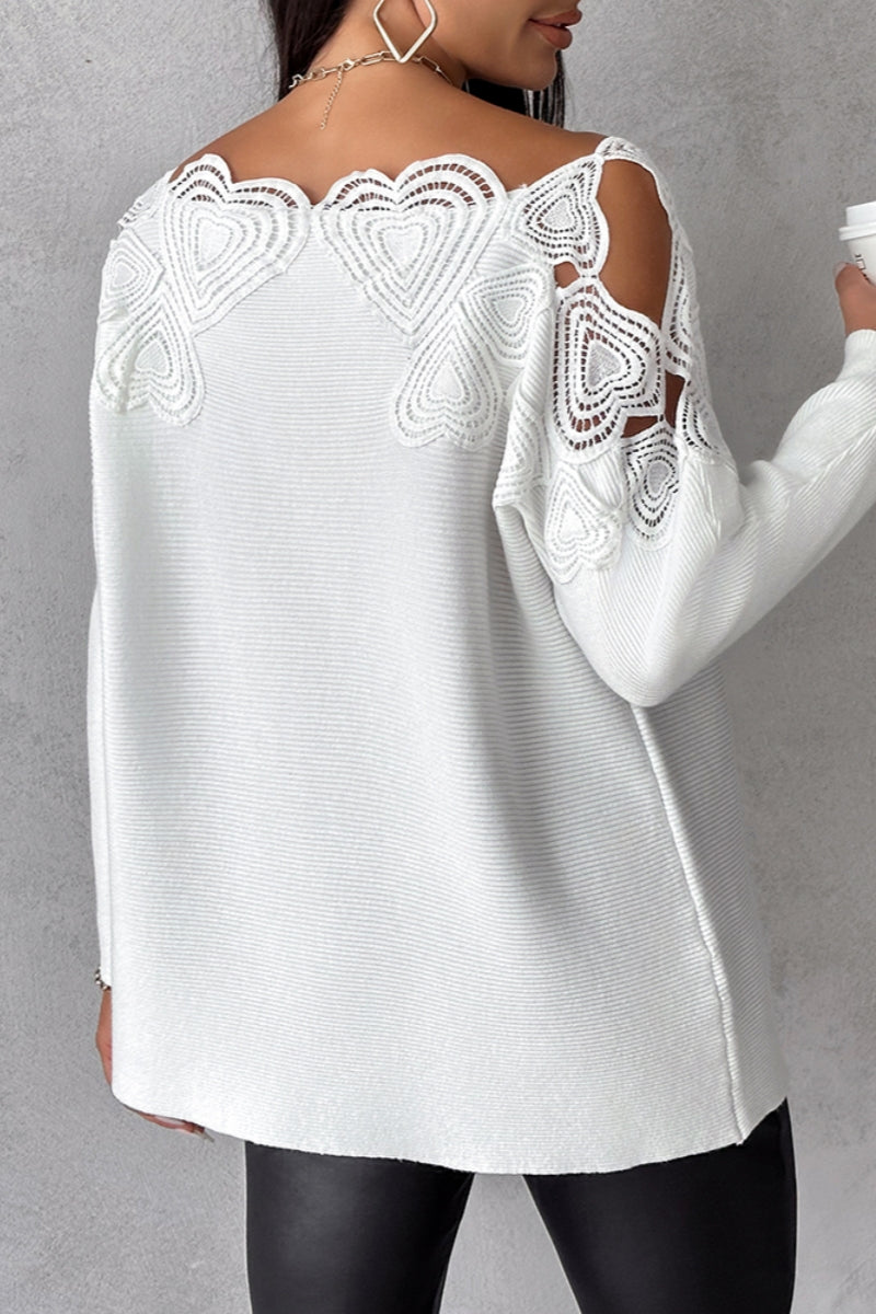 Estefanía | Casual solid hollow out patchwork o-neck tops