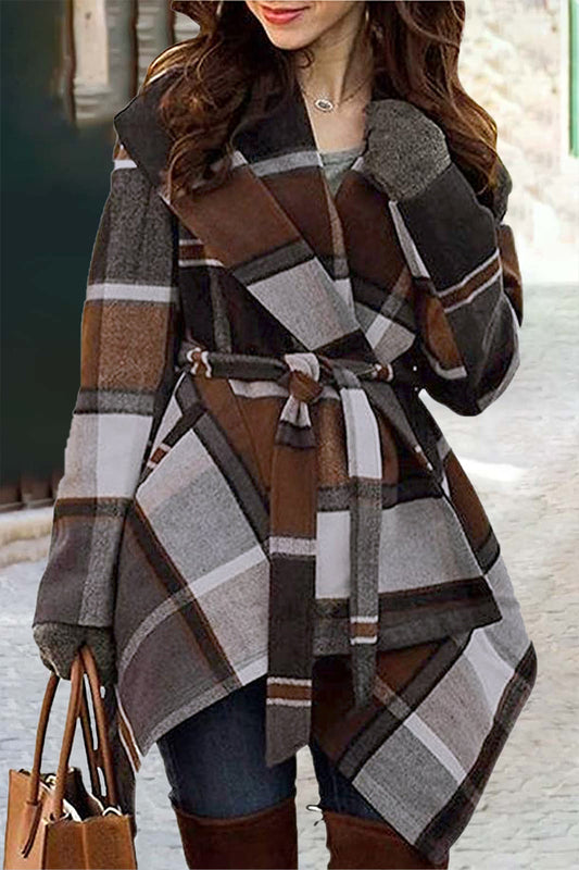 Flavia | Casual checked outerwear with an asymmetrical turn-down collar