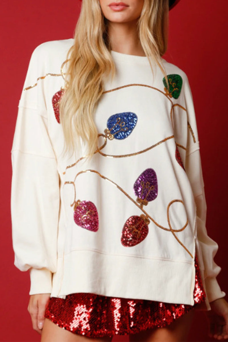 Gabriela | Casual color block sequin O-neck tops