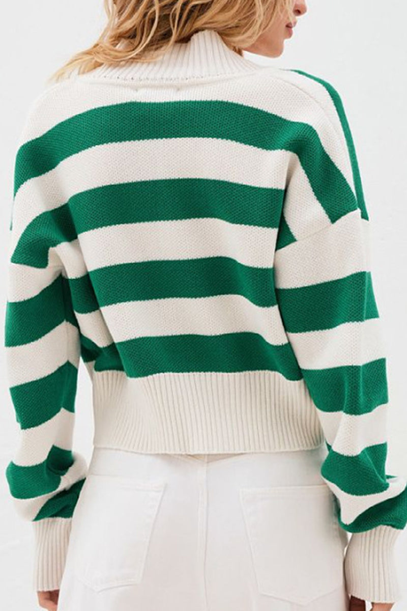 Genoveva | Streetwear outerwear with striped contrast fabric and V-neck