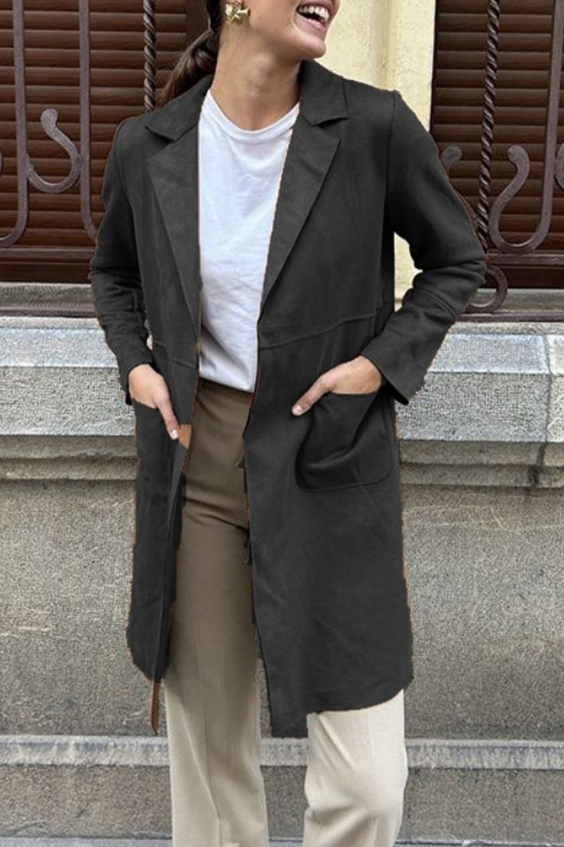Ivonne | Street Simplicity Solid Pocket Lapel Collar Outerwear