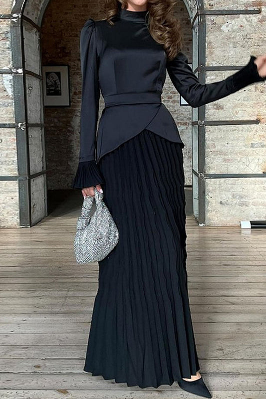 Inés | Elegant solid color pleated half turtleneck dresses from celebrities