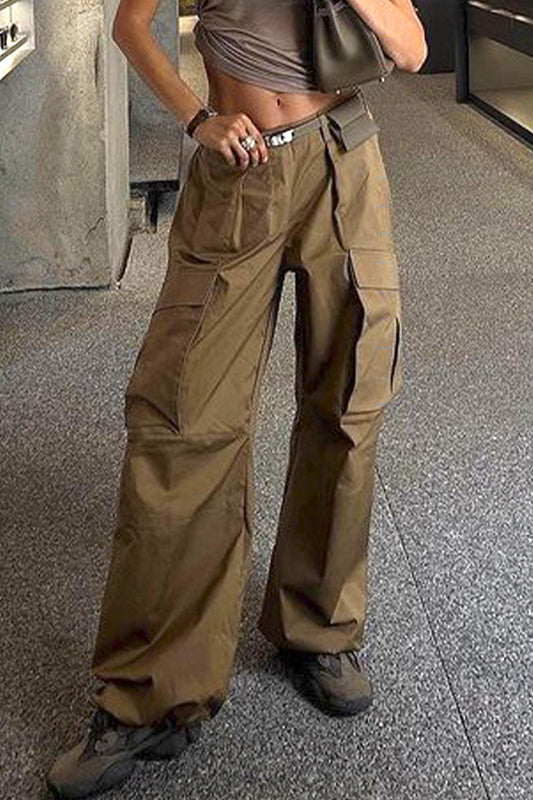 Ada | Casual vintage trousers with fixed pocket, loose low waist and wide leg, solid color
