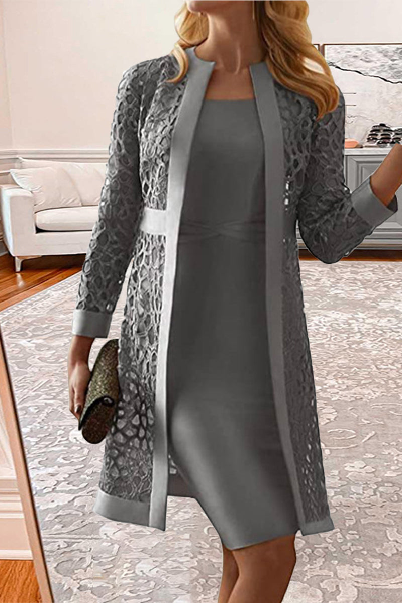 Amelie | Elegant, long-sleeved two-piece suit made from solid, hollowed-out lace