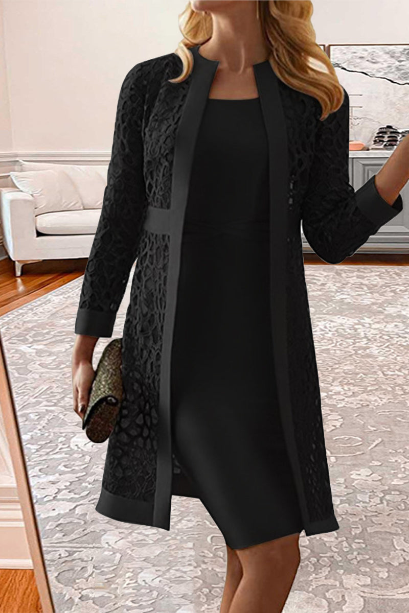Amelie | Elegant, long-sleeved two-piece suit made from solid, hollowed-out lace