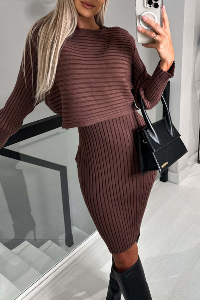 Amber | Sexy plain two-piece suit with O-neck and long sleeves