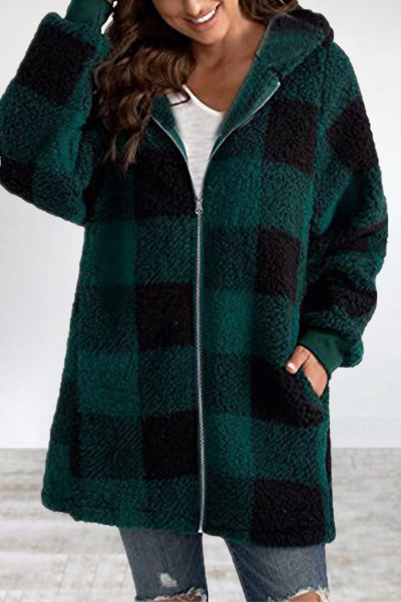 Amalia | Casual outerwear with checked frenulum contrast zipper and hooded collar