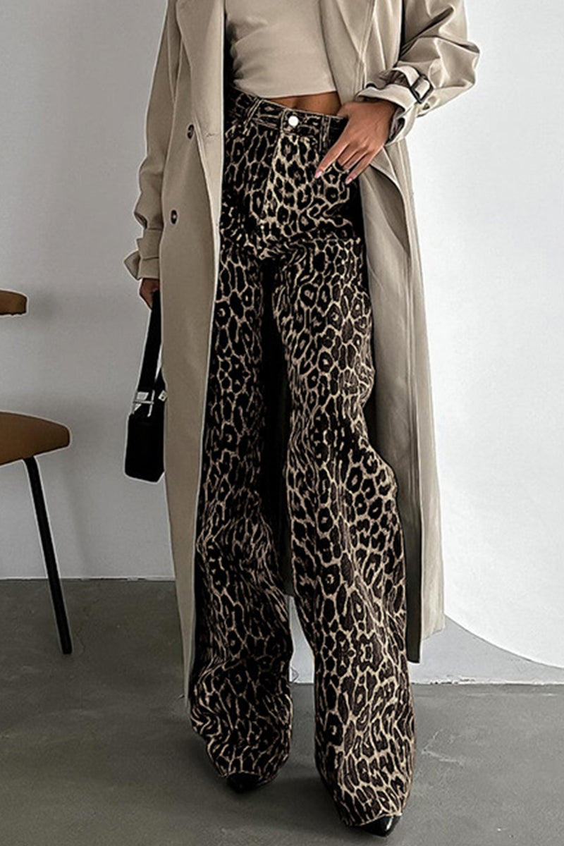 Amparo | Street print leopard buttons loose mid-rise straight full printed pants