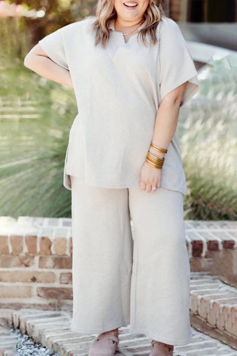 Anemone | Casual simplicity, solid patchwork pocket, V-neck, short sleeves, two-piece