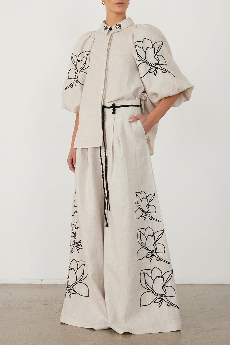 Angela | Casual vintage print, floral, pocket, frenulum, turn-down collar, half sleeve, two piece