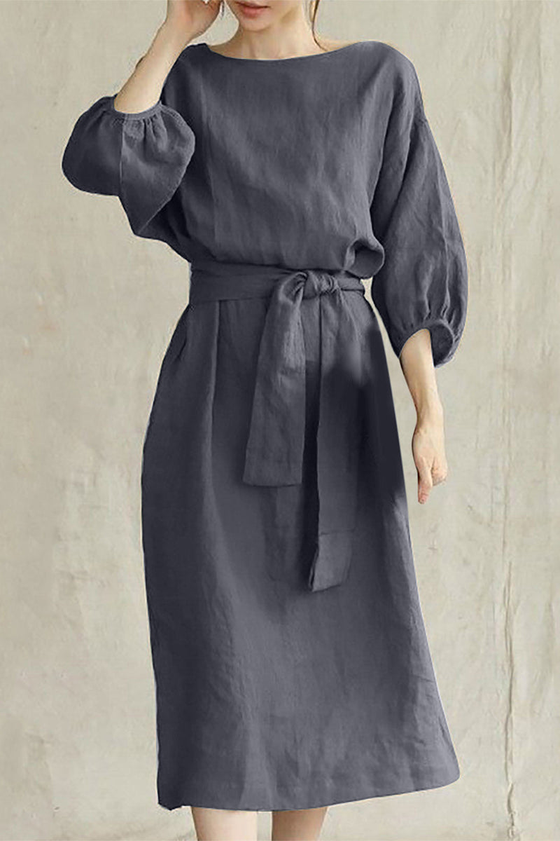 Beatrice® | Casual Half Sleeve Tie Waist Midi Dress