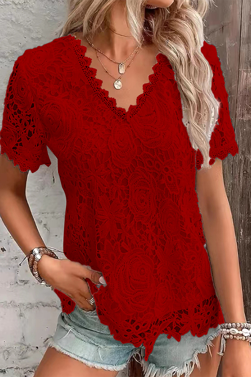Zaira® | Elegant Floral Lace V-Neck Blouse
