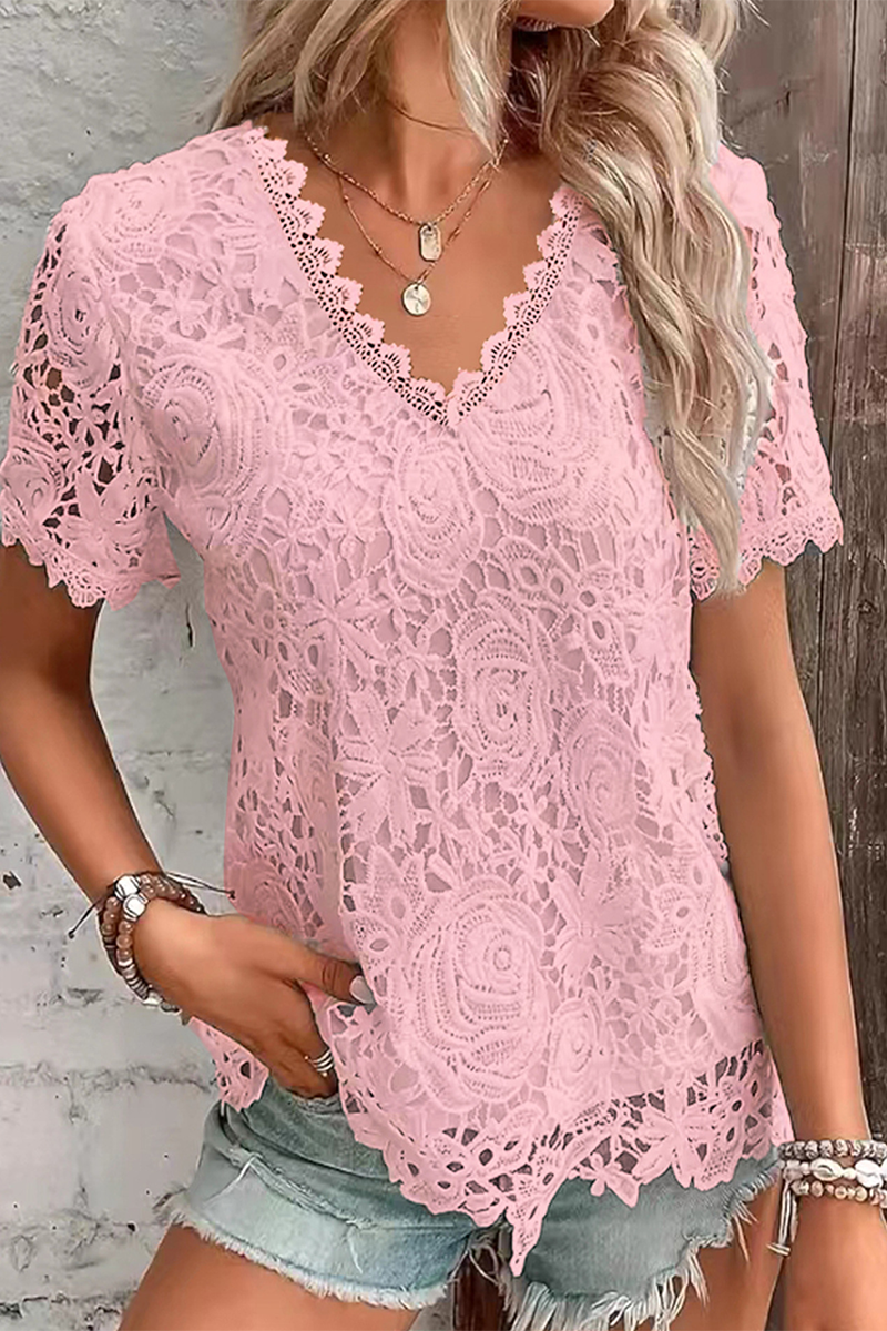 Zaira® | Elegant Floral Lace V-Neck Blouse