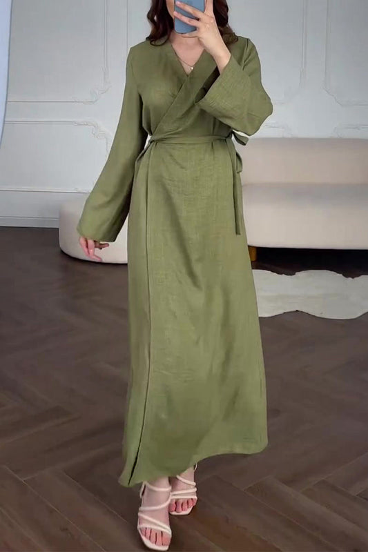 Annette | Casual V-neck lace-up solid color A-line dresses for everyday wear