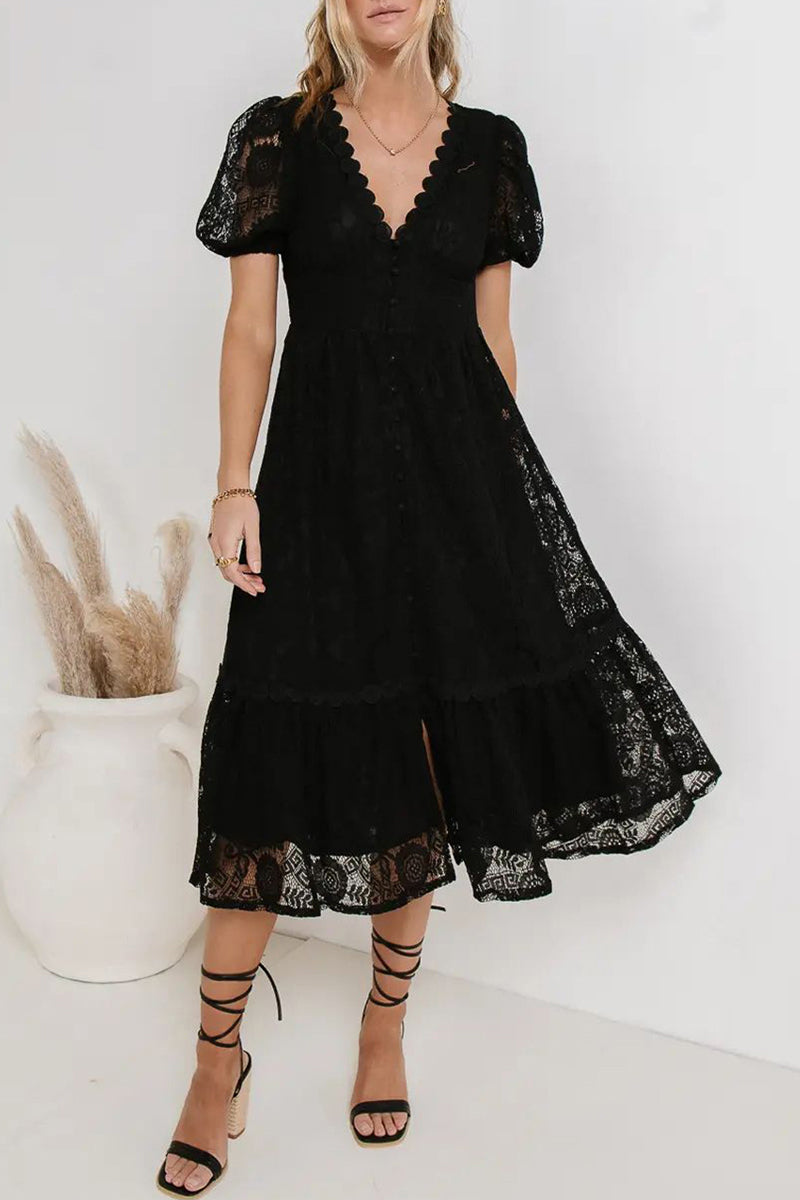 Caterina® | Elegant Short-Sleeved Lace Dress With V-Neckline