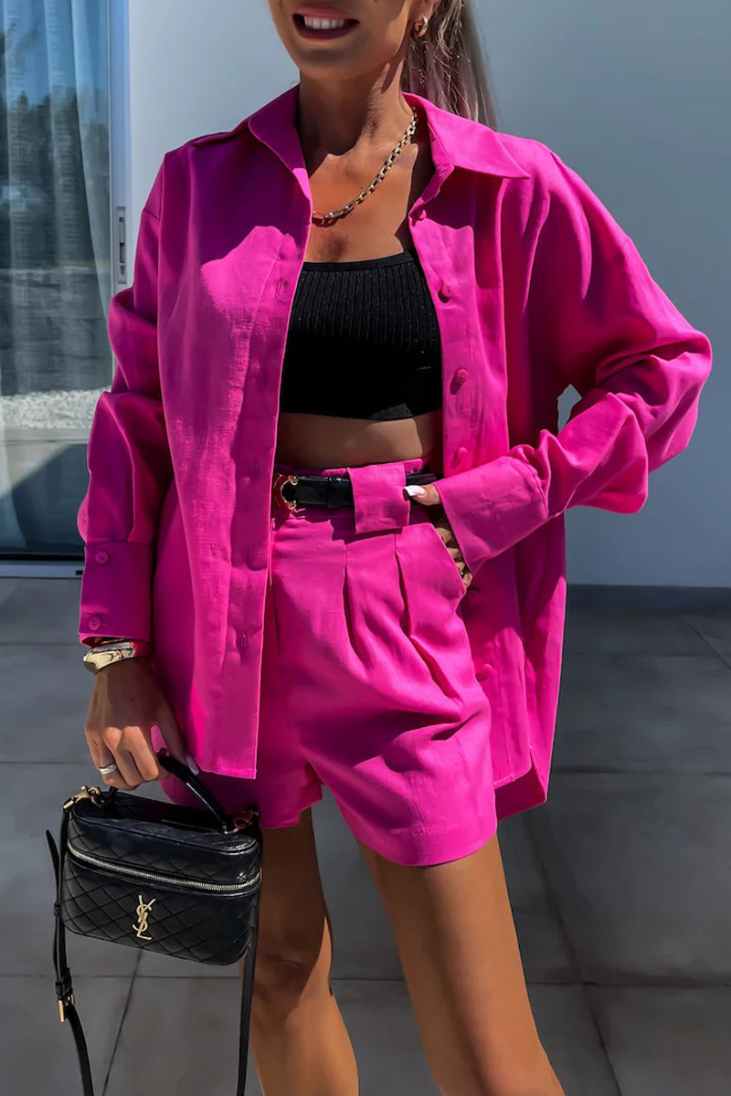 Antje | Casual solid color buttons, patchwork turn-down collar, long sleeves, two piece