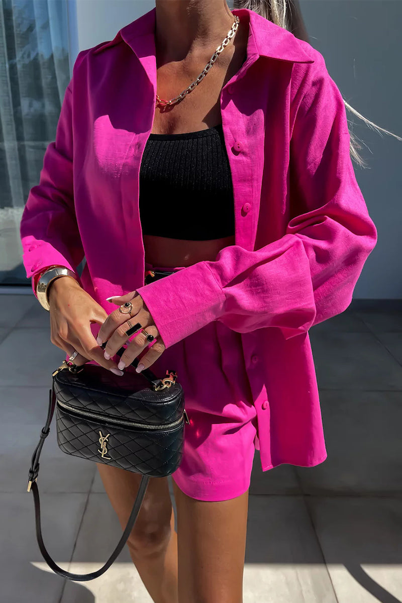 Antje | Casual solid color buttons, patchwork turn-down collar, long sleeves, two piece