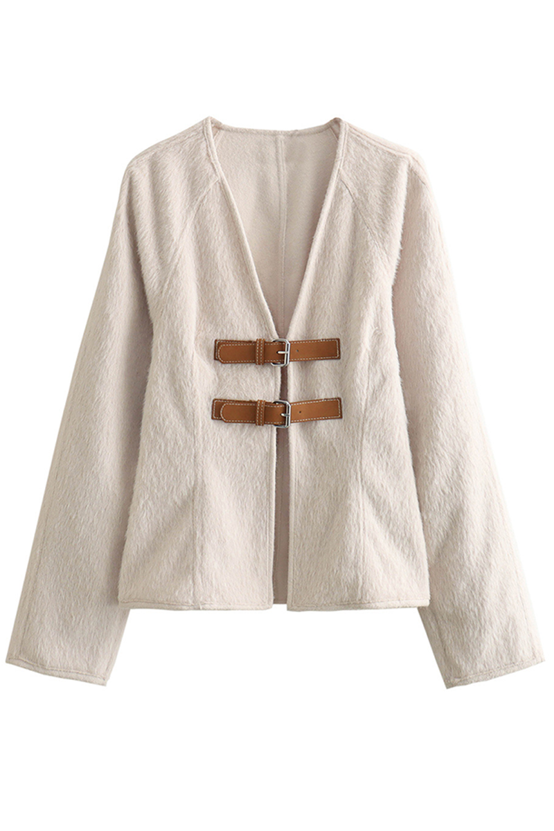 Ariadna | Casual solid color patchwork V-neck outerwear