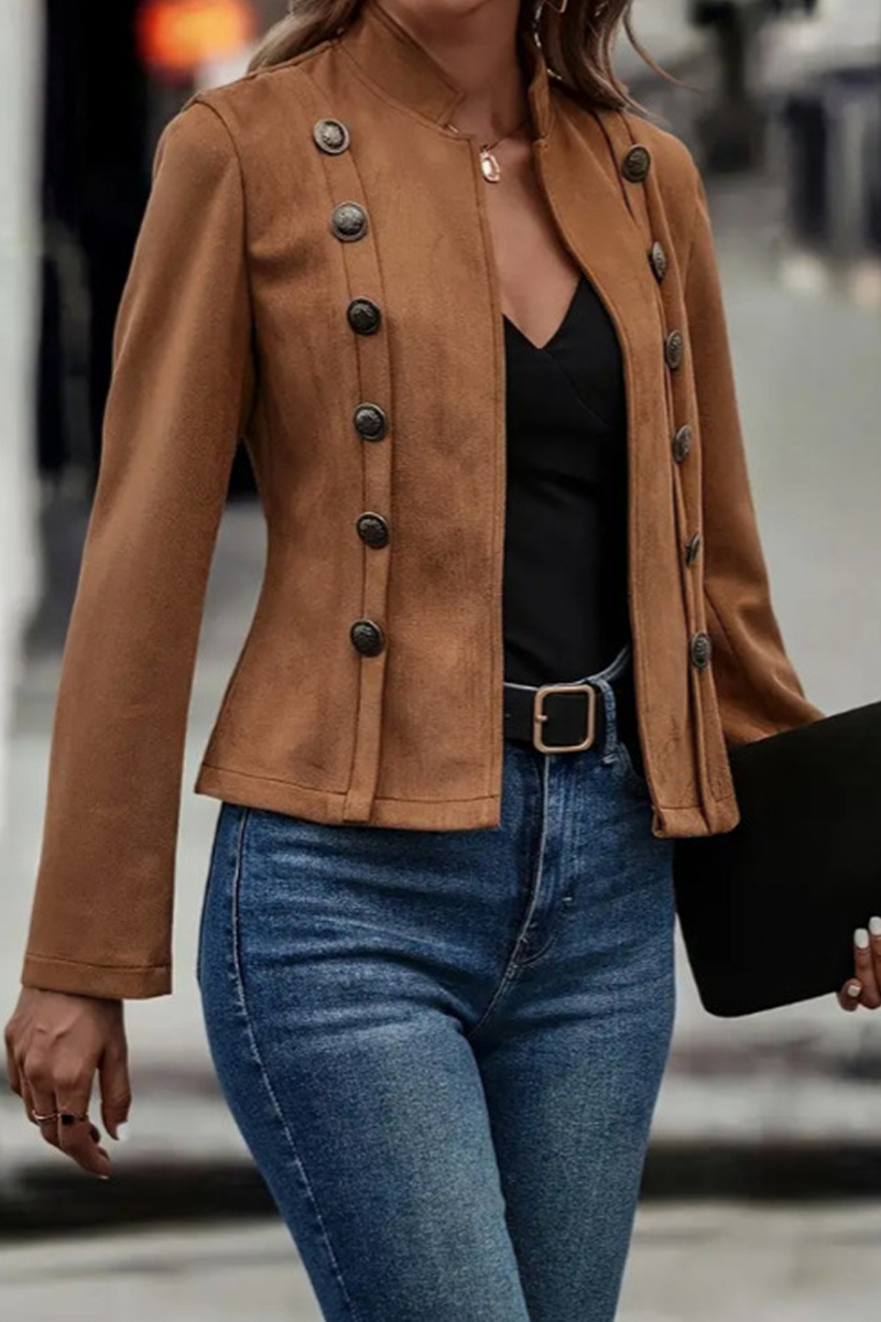 Augusta | Casual Street Solid Color Buttons Patchwork Half A Turtleneck Outerwear