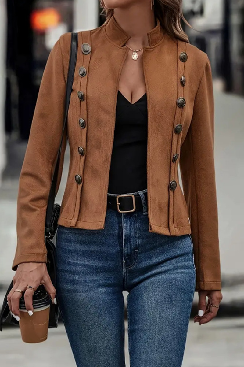 Augusta | Casual Street Solid Color Buttons Patchwork Half A Turtleneck Outerwear