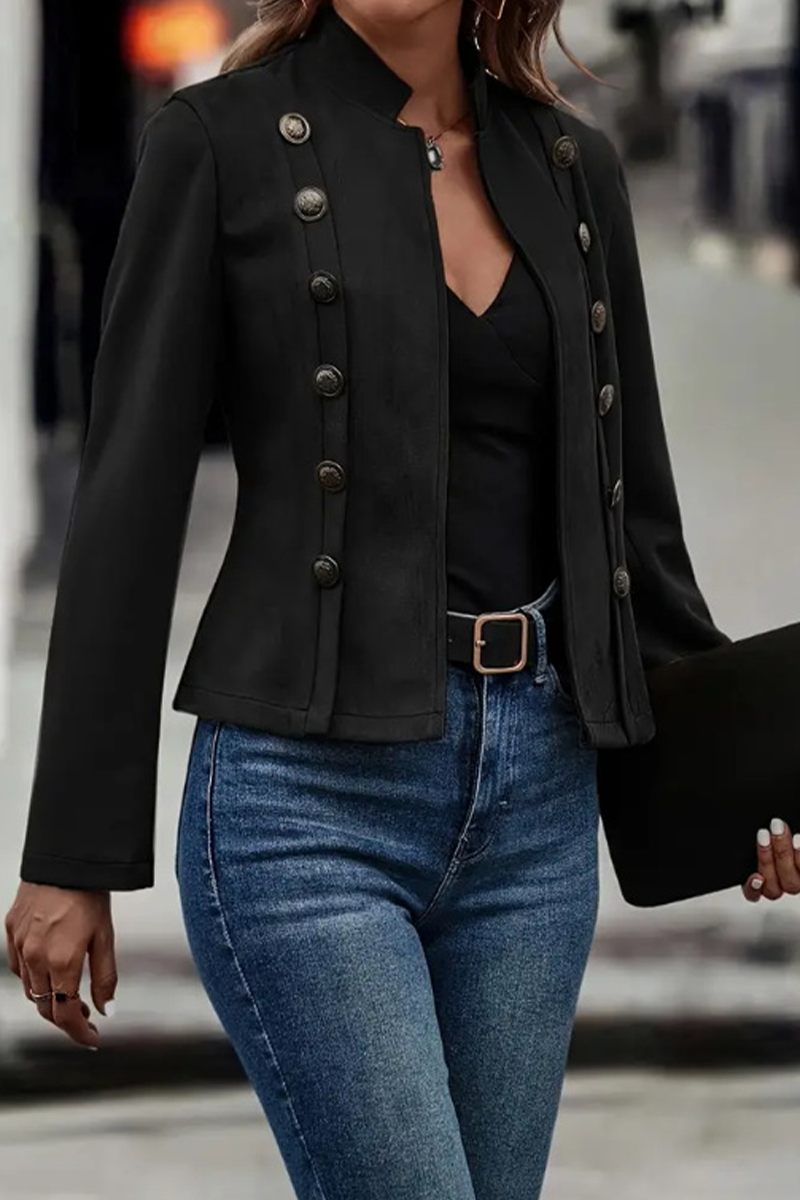 Augusta | Casual Street Solid Color Buttons Patchwork Half A Turtleneck Outerwear