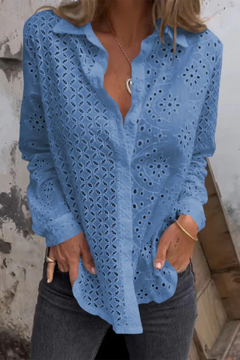 Beate | Casual plain blouses with a hollow turn-down collar